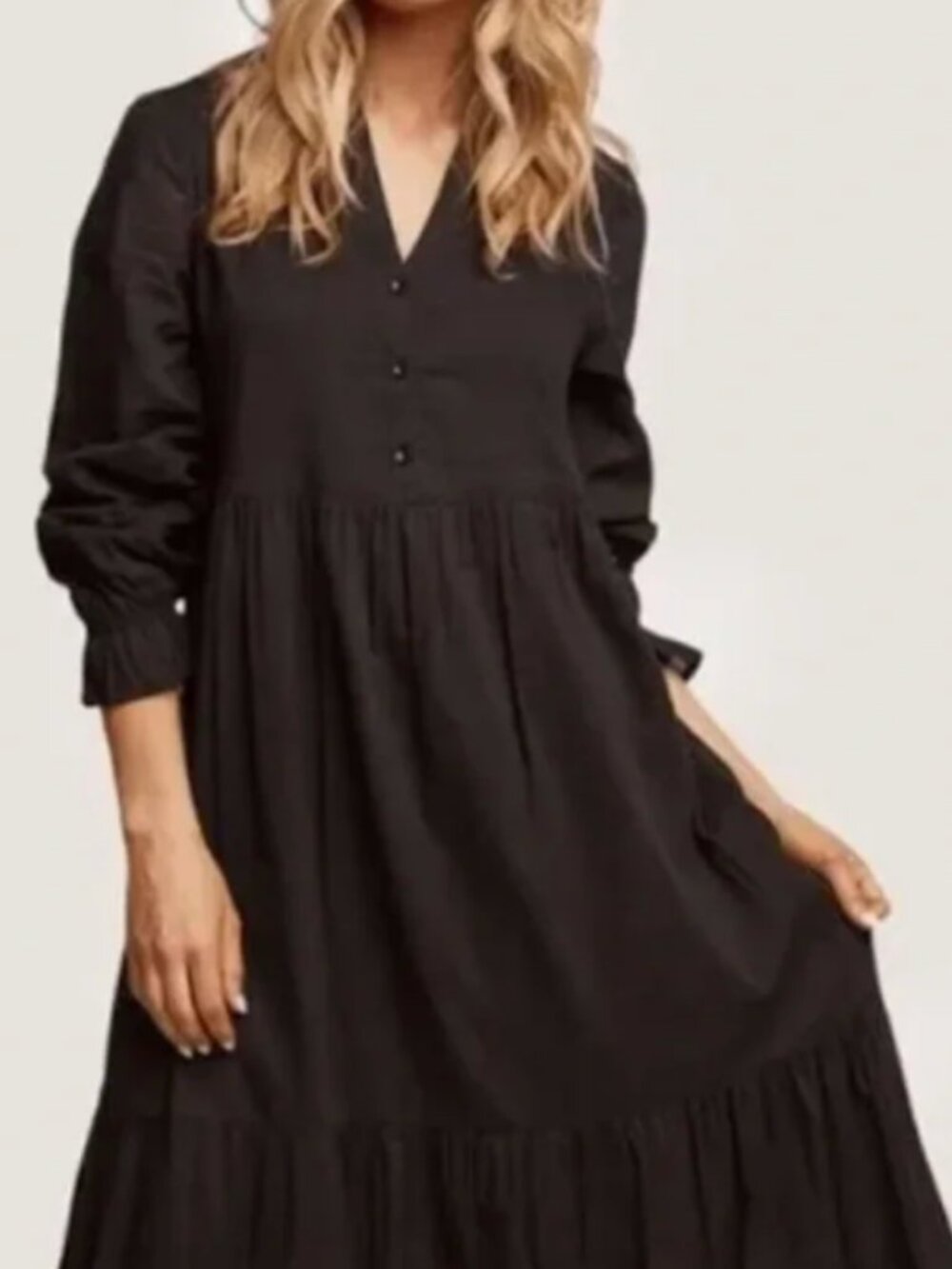 Able Jane Tiered Long Sleeve Maxi Dress in Black, size Medium